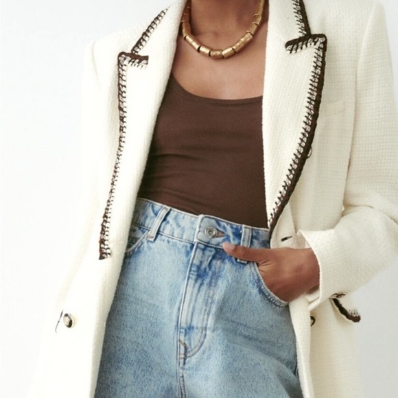 Zara Textured Weave Double-Breasted Blazer - Picture 2 of 8